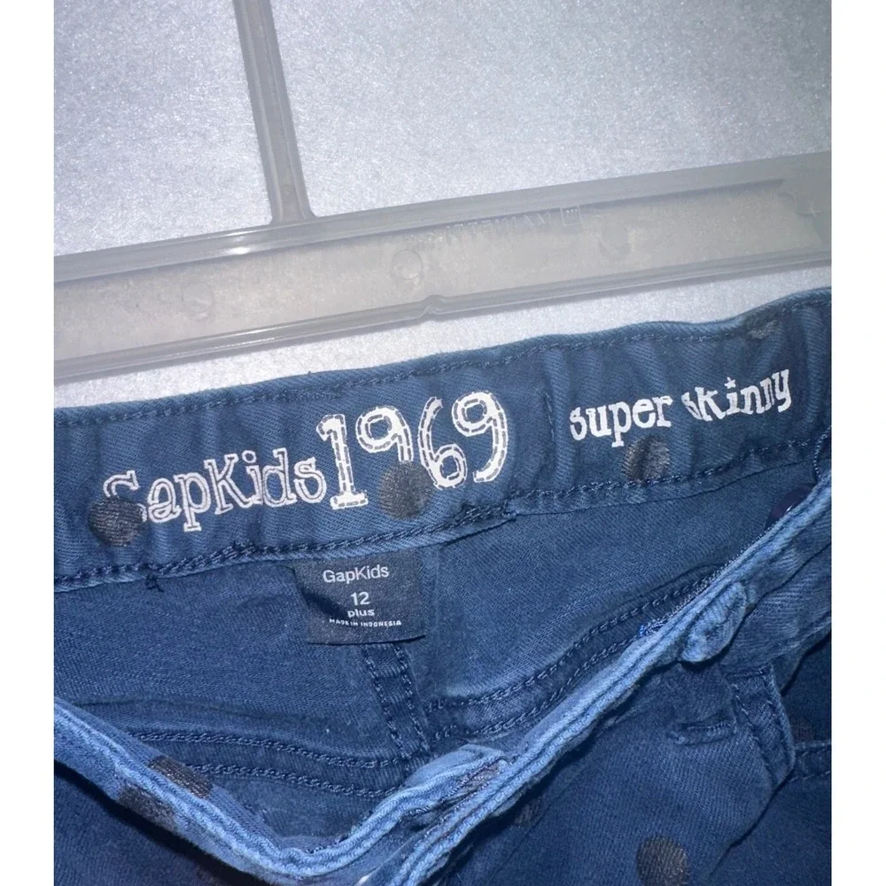 Gap 1969 Kids Boys Size 12 Jeans Blue‎ Polka Dot Super Skinny Mid Rise Denim